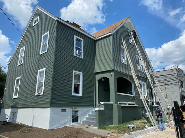 Residential building renovation in Plainfield, New Jersey, with construction work in progress